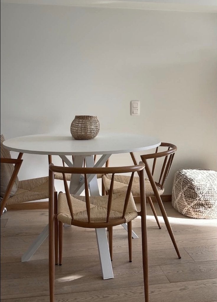Set de 4 chaises design en métal aspect chêne, Maison & Meubles, Chaises, Neuf, Scandinavisch, Brun, Enlèvement