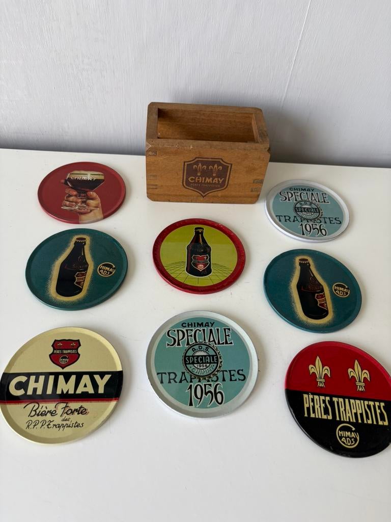 8 anciens sous-verres métalliques CHIMAY, Collections, Enlèvement ou Envoi