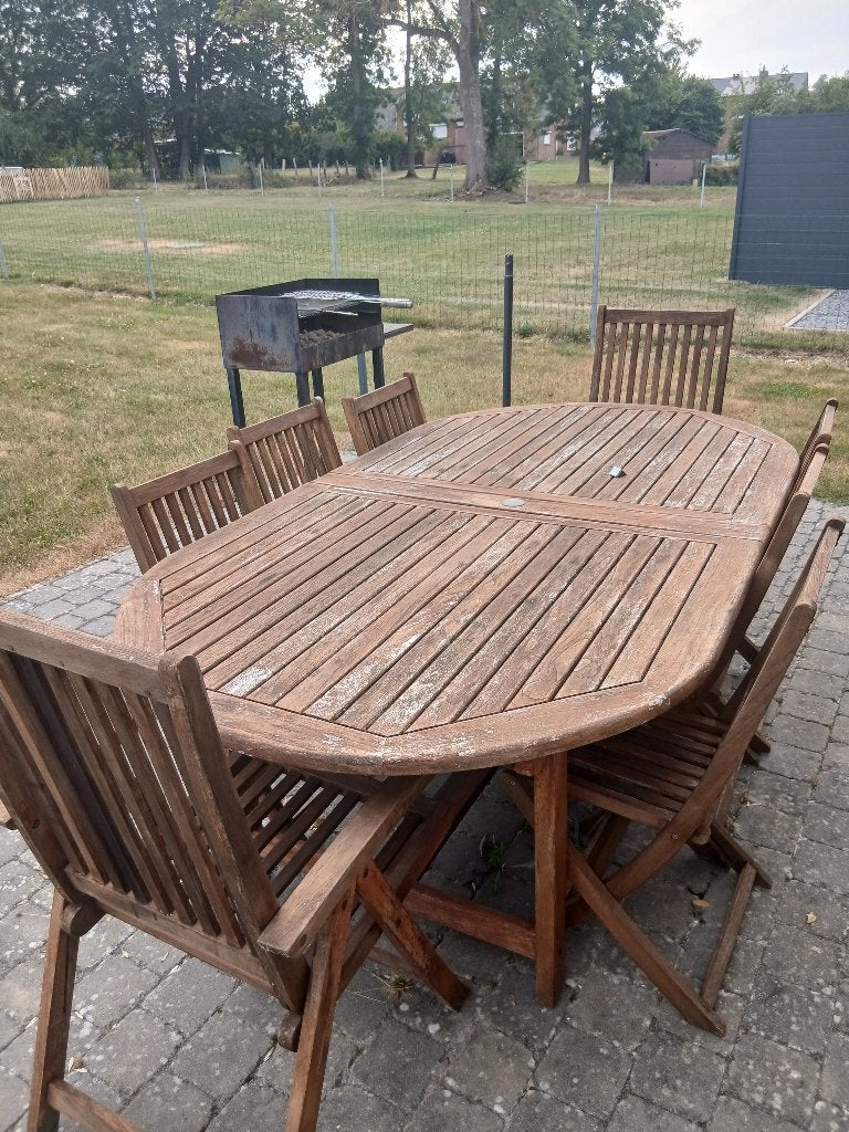 Table en teck avec chaises, Tuin en Terras, Tuintafels, Ophalen, Gebruikt, Ovaal, Teakhout