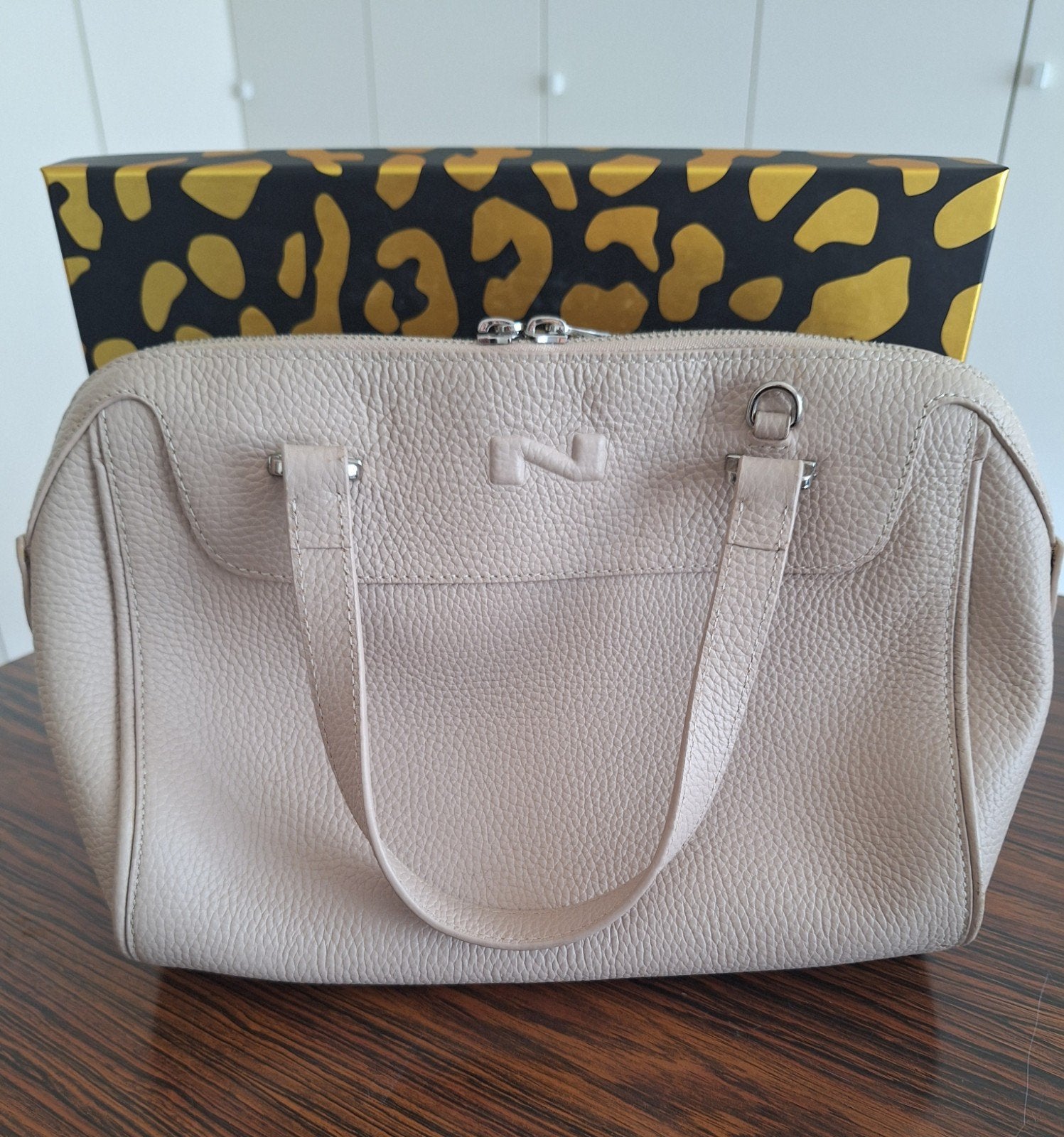 Mooie beige lederen handtas schoudertas Nathan Baume, Enlèvement ou Envoi, Beige, Sac à main