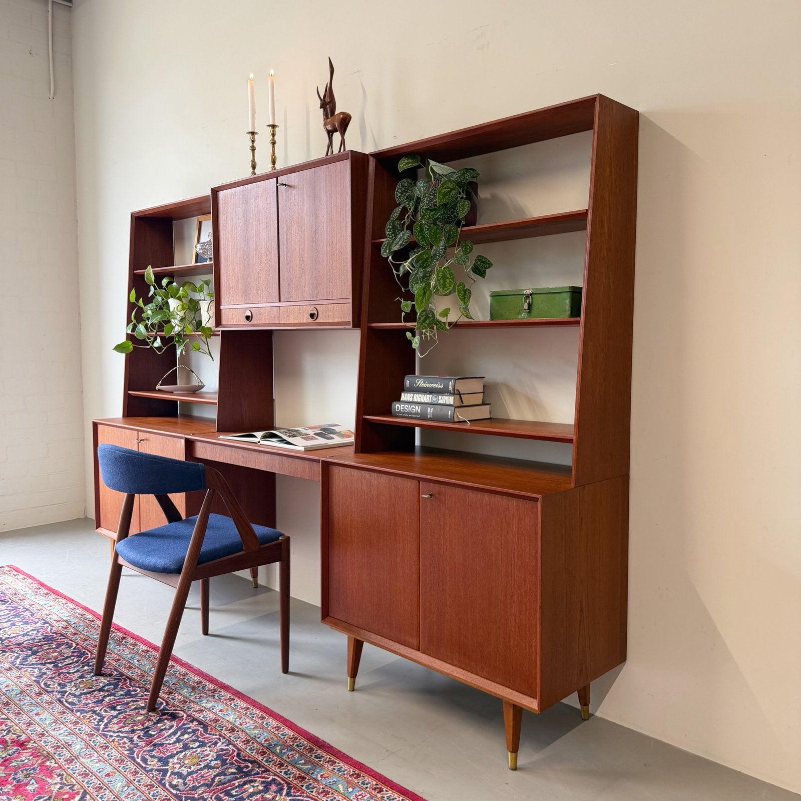 Vintage vrijstaand wandmeubel, teak, Ophalen of Verzenden, Gebruikt