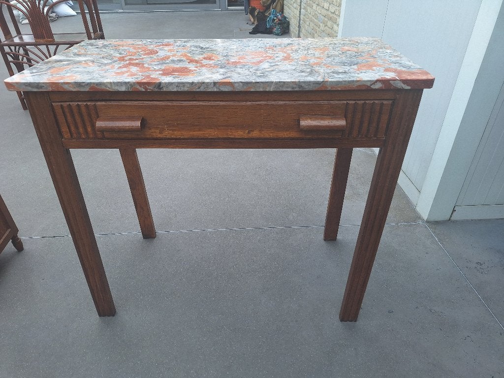 bureau met lade en marmeren blad, Antiquités & Art, Antiquités | Meubles | Armoires, Enlèvement