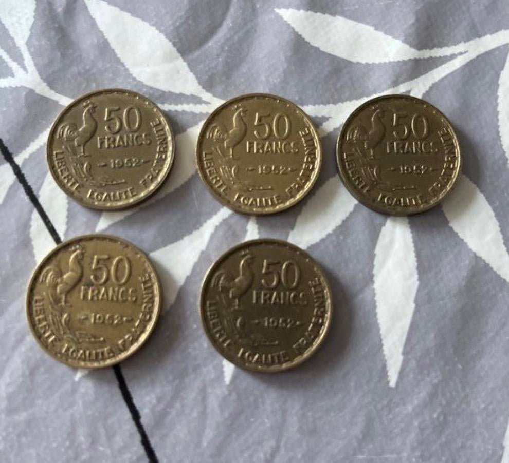 Lot de cinq pièces 50 Fr., Giraud, 1952, Enlèvement ou Envoi