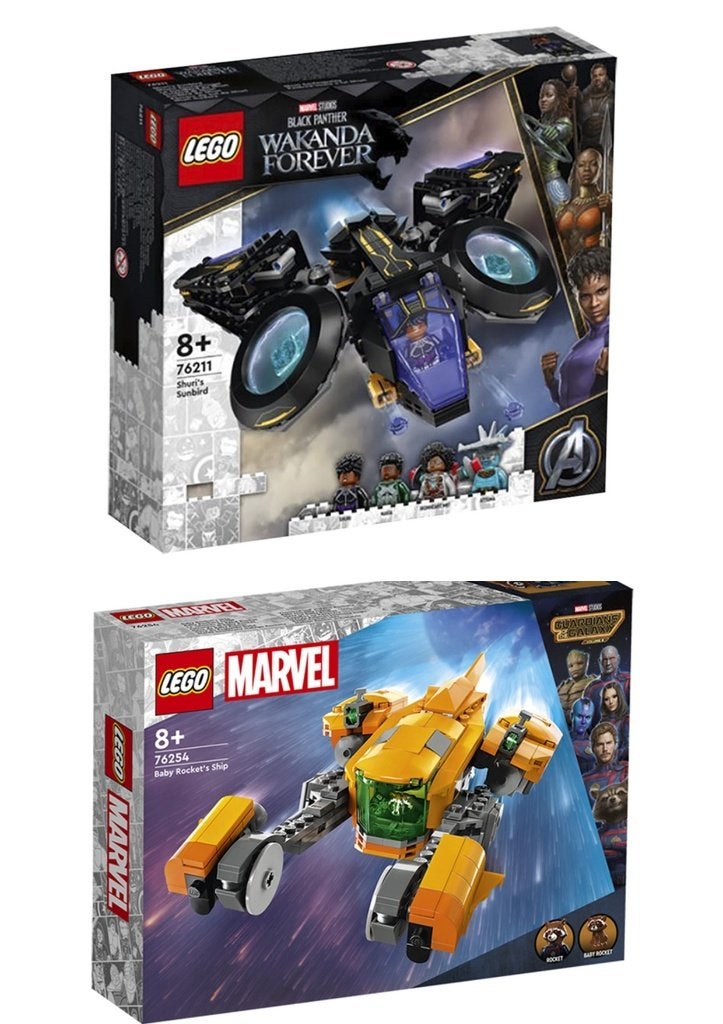 LEGO 2 sets Shuri's Sunbird +Het schip Baby Rocket, Neuf, Enlèvement ou Envoi, Marvel, Lego