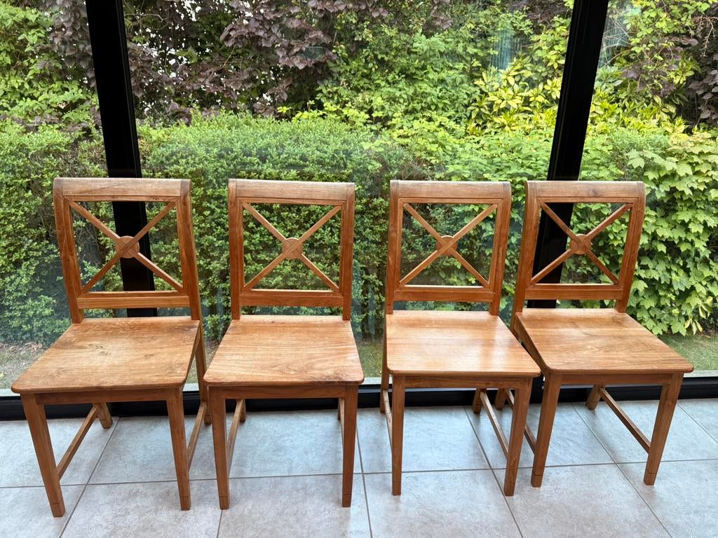 4 Eetkamerstoelen in teak, Brun, Enlèvement, Utilisé, Bois