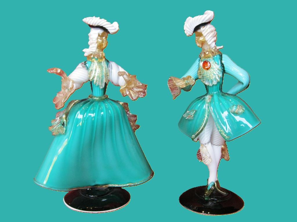 Murano mooie koppel maskerade wit/turquoise., Antiek en Kunst, Ophalen