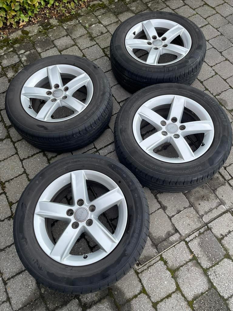 Originele Audi-velgen met goede Continental zomerbanden, Auto-onderdelen, Banden en Velgen, Ophalen, Gebruikt, 16 inch, Banden en Velgen