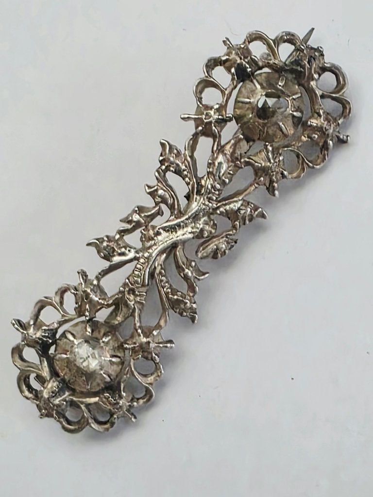Antieke zilveren broche metdiamanten, Nederland, Enlèvement ou Envoi, Argent, Broche