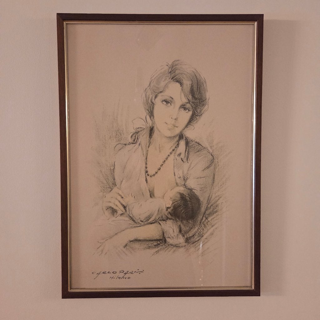 pentekening moeder met kind, Antiek en Kunst, Ophalen