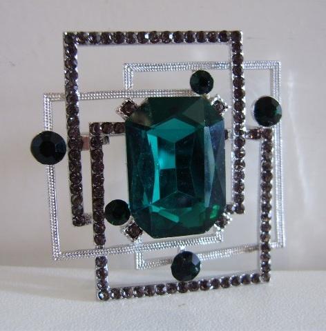 ART DECO model : Broche in metaal met markasiet & groen glas, Bijoux, Sacs & Beauté, Broches, Neuf, Autres matériaux, Blanc, 4 à 7 cm