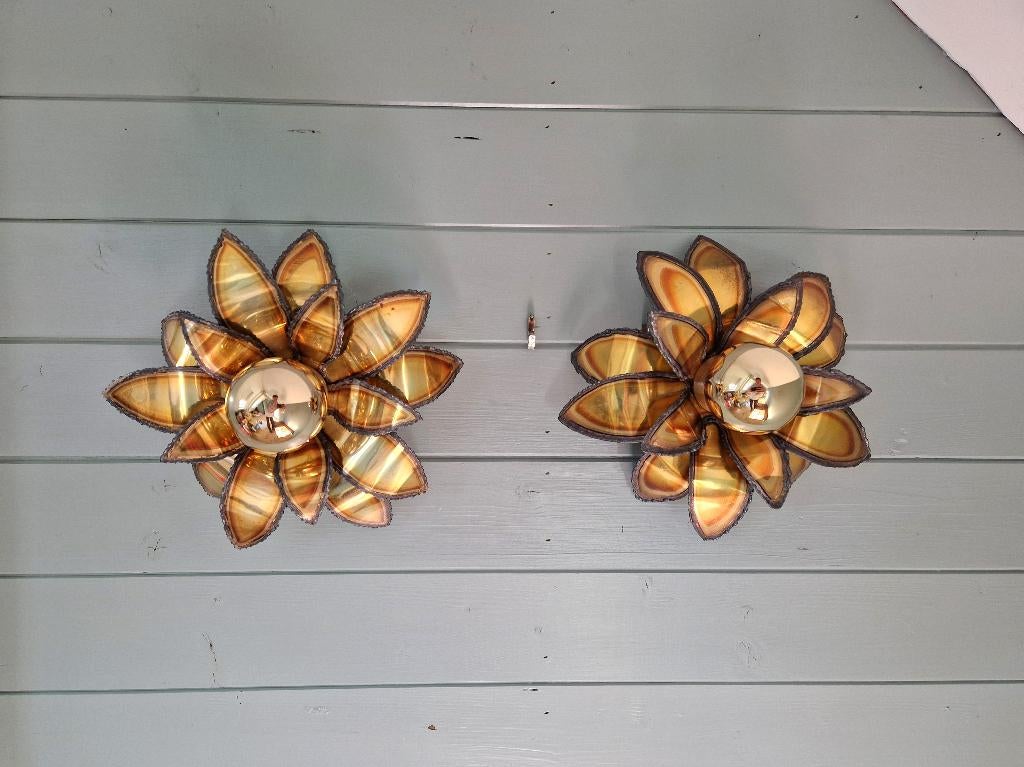 Paire d'appliques murales en laiton, Maison Jansen, 1970, Enlèvement ou Envoi
