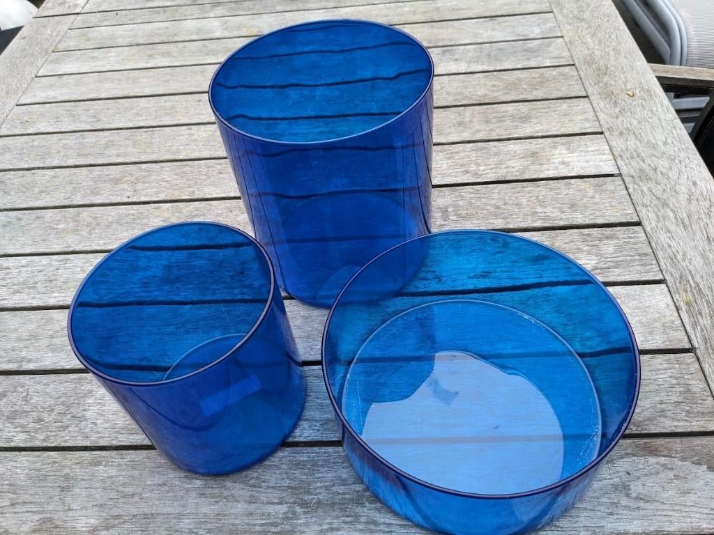 set 3 blauwe vazen ikea cylinder ( niet meer in de handel), Ophalen, Zo goed als nieuw, Blauw, Glas
