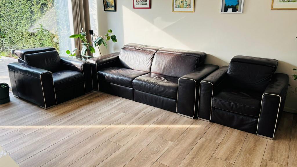 Natuzzi canapé+2 fauteuils cuir relax – excellent état, Maison & Meubles, Canapés | Salons, Utilisé, Banc droit, Quatre personnes ou plus