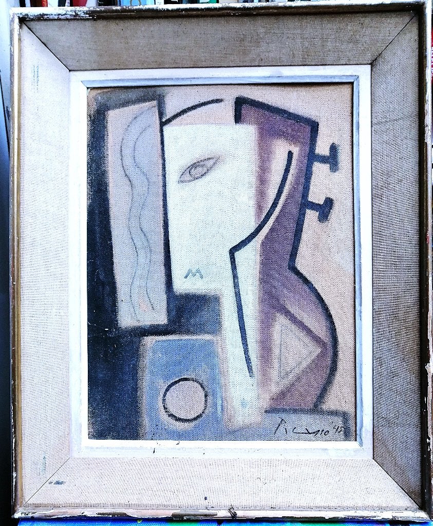 picasso  olieverf 30 x 40 cm met duif op franse krant, Antiek en Kunst, Verzenden, Olieverf