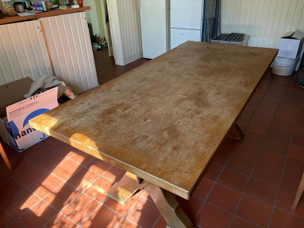 Table de cuisine robuste en chêne avec pieds en X, 150 à 200 cm, Cinq personnes ou plus, Vintage, Enlèvement