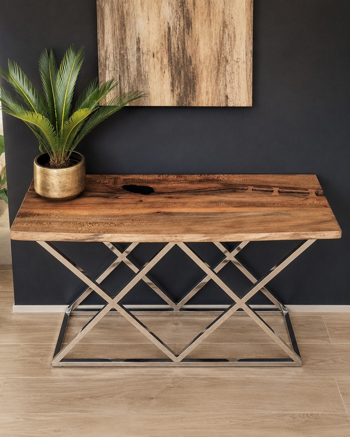 Console en bois massif et metal