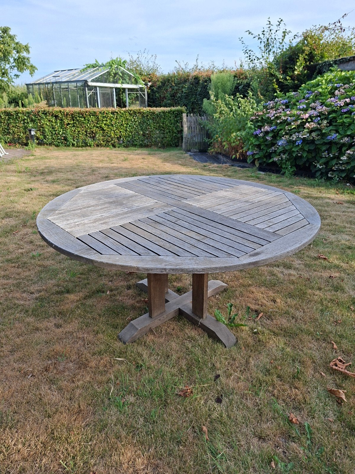 Teak tuintafel 150cm diameter, Tuin en Terras, Tuintafels, Ophalen, Gebruikt, Rond, Teakhout