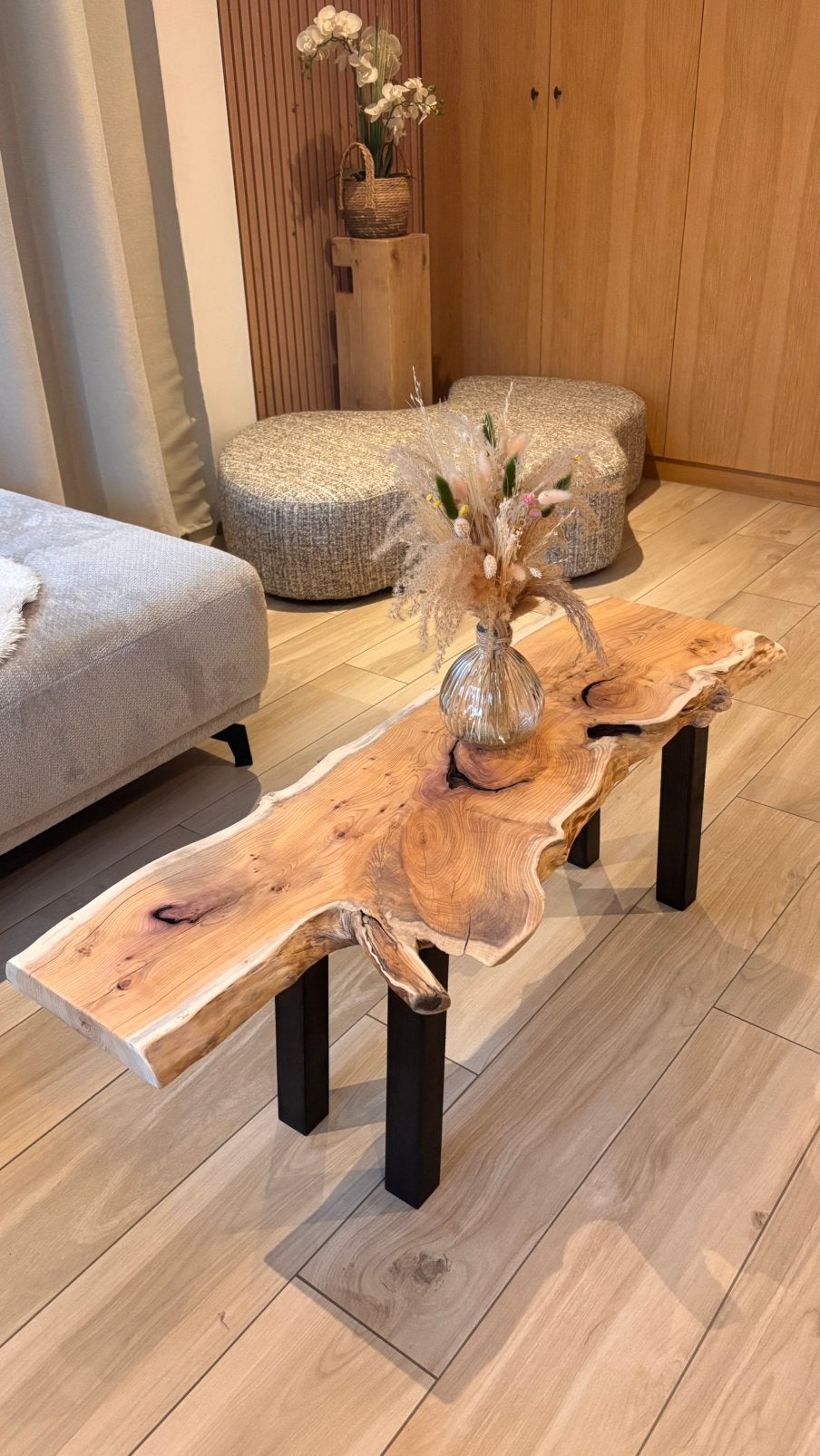 Taxus Boomstam bankje - salontafel, Huis en Inrichting, Ophalen, Zo goed als nieuw, Minder dan 50 cm