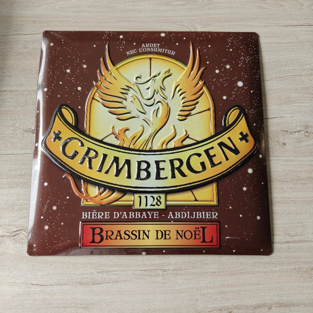 Grimbergen Brassin de Noël – Vintage Metalen Reclamebord, Verzenden, Gebruikt, Reclamebord, Plaat of Schild, Overige merken