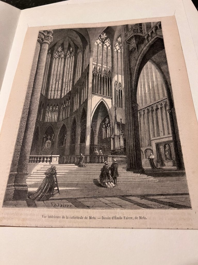 5 gravures sur bois anciennes : Metz, Paris, Lyon, Nancy, Enlèvement ou Envoi, Vue urbaine, Gravure sur bois, 1800 - 1899