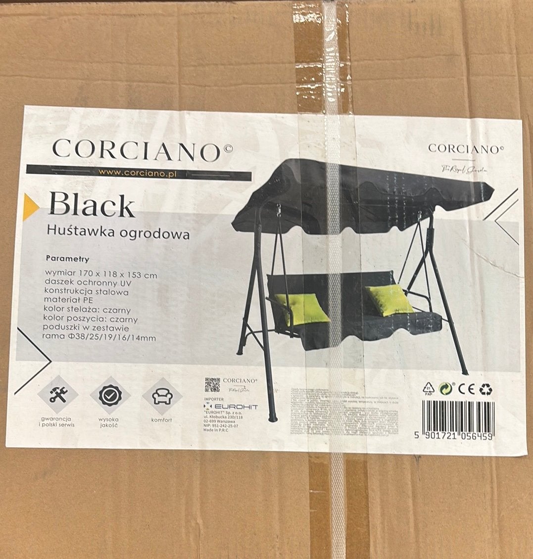Mooie zwarte CORCIANO Black tuin-schommelban, Tuin en Terras, Hangmatten, Ophalen, Nieuw, Meerpersoons, Binnen