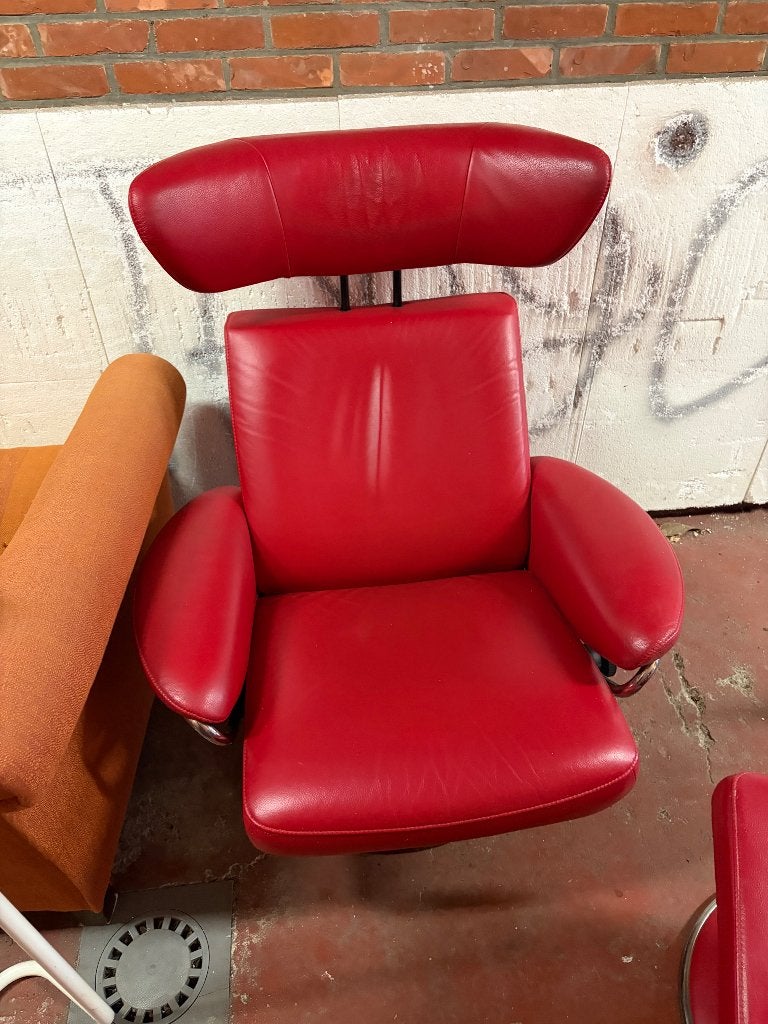 Stressless relax rood leder, Ophalen, Zo goed als nieuw, 75 tot 100 cm, Leer