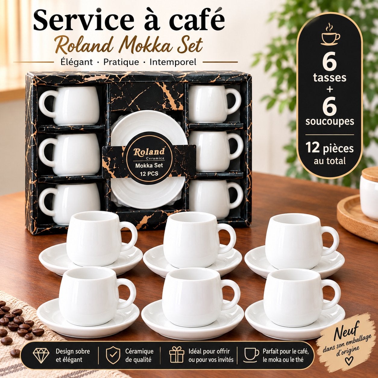 Service de tasses à café en porcelaine, neuf, jamais utilisé, Maison & Meubles, Neuf, Enlèvement ou Envoi, Verre, Compatible lave-vaisselle