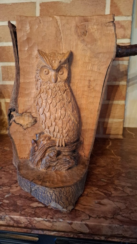 Sculpture sur bois originale d'un hibou, Bois, Brun, Enlèvement, Sculpture sur bois