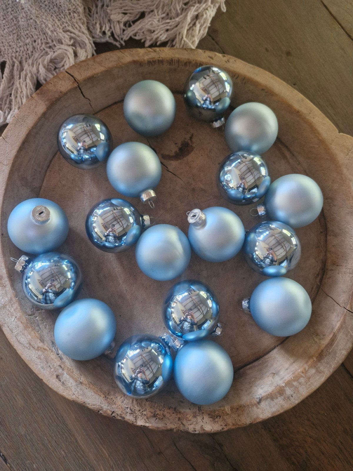18 glazen kerstballen lichtblauw 6 cm – mat en glanzend – fr, Ophalen
