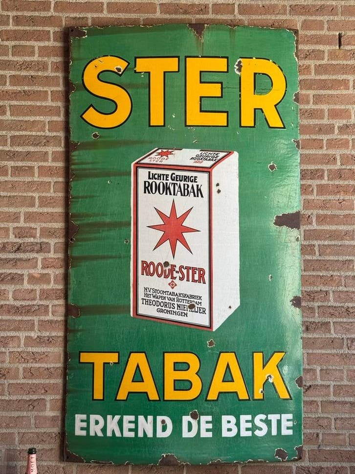 Vintage Emaille Reclamebord Roode Ster Tabak, Antiquités & Art, Antiquités | Email