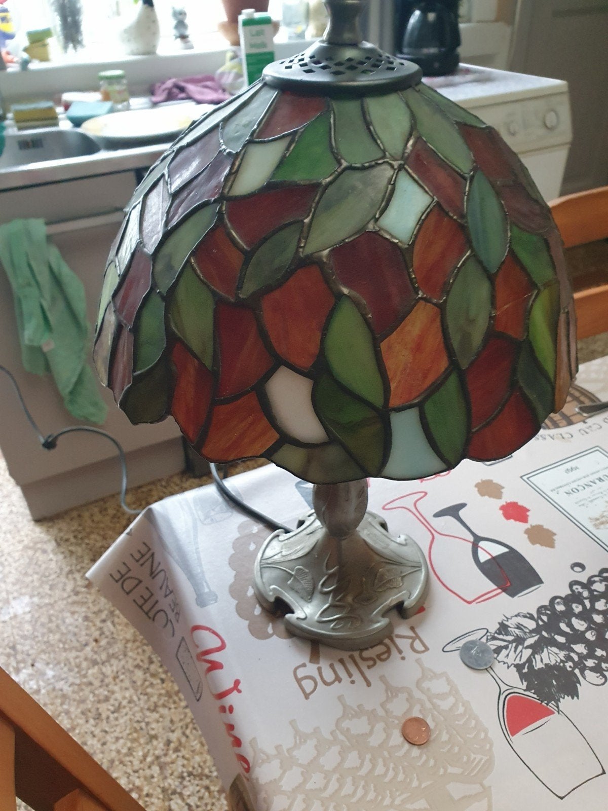 lampe abat-jour étain, Maison & Meubles, Comme neuf, Verre, Enlèvement, Art déco