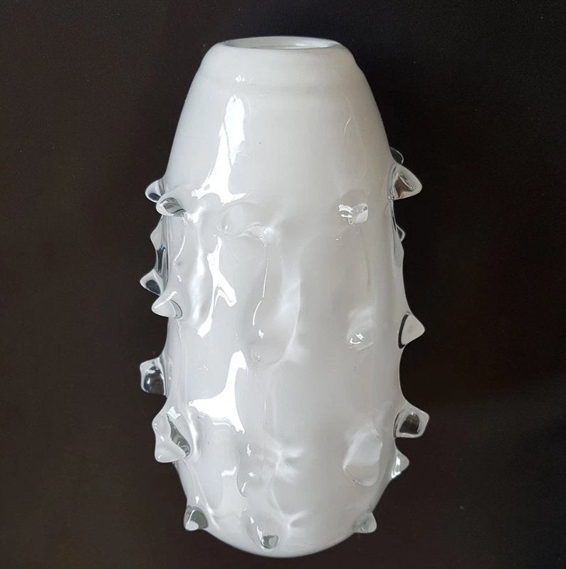 Mica Decorations vaas wit opaalglas – Murano Rostrato stijl, Ophalen of Verzenden