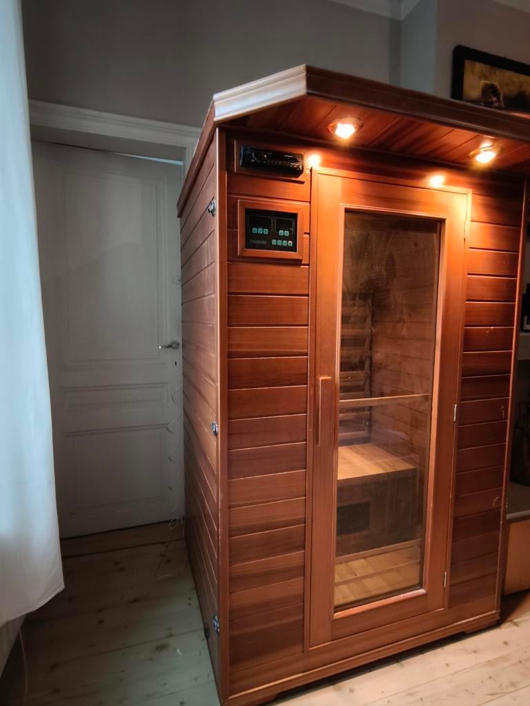Infraroodsauna in cederhout, voor 2 personen, Sport en Fitness, Sauna, Ophalen, Zo goed als nieuw, Infrarood, Complete sauna