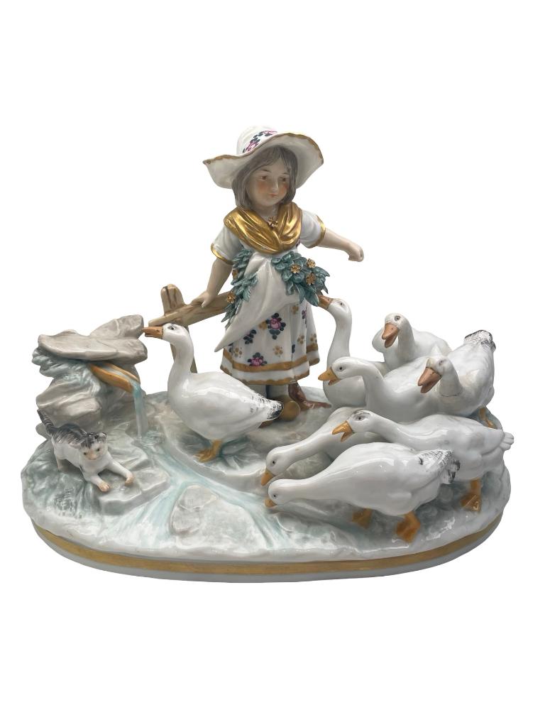 Groupe en porcelaine allemande – Fillette aux oies, Antiquités & Art, Antiquités | Porcelaine, Enlèvement ou Envoi