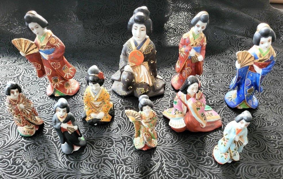 10 porseleinen geisha's van Satsuma, Antiek en Kunst, Verzenden