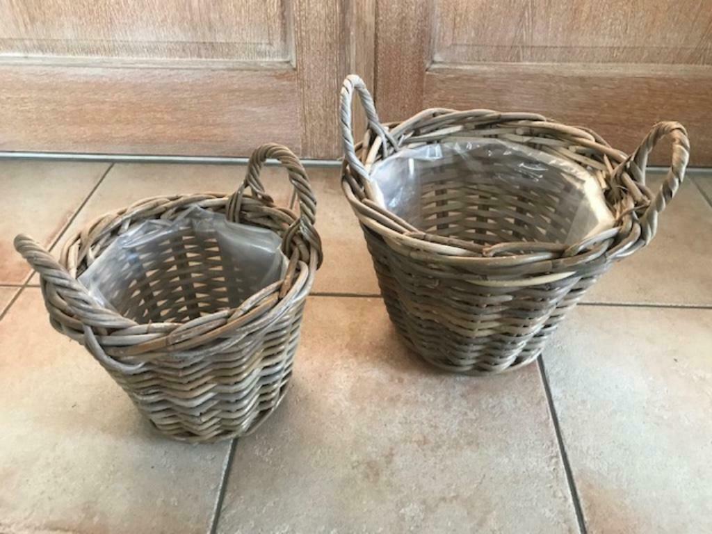 2 Rieten manden - 20x25cm en 25x30cm (zn1738), Mand, Rond, Nieuw, Ophalen of Verzenden