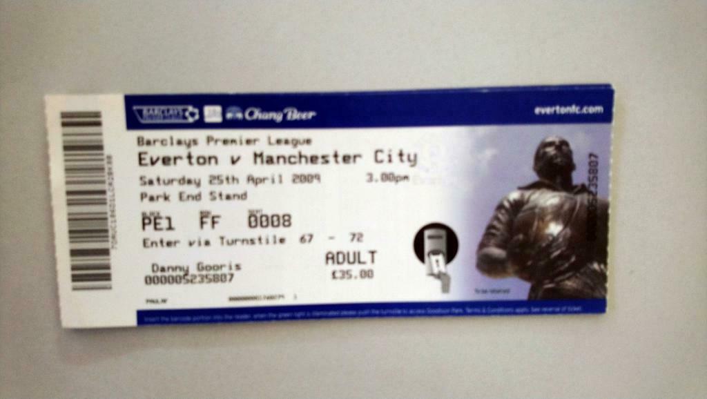 Ticket Everton-Man City 2009, Losse kaart, Eén persoon, April