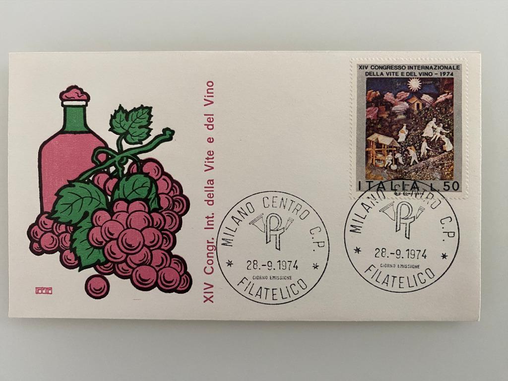 Postzegel First Day Cover Italië Congr Int Vite e del Vino, Ophalen of Verzenden, Gestempeld