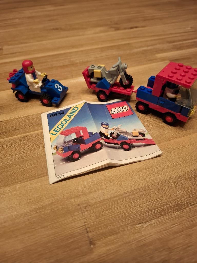 JEEP LEGO + REMORQUE + MOTO 6654 + VOITURE DE COURSE DE KART, Enlèvement ou Envoi, Utilisé, Ensemble complet, Lego