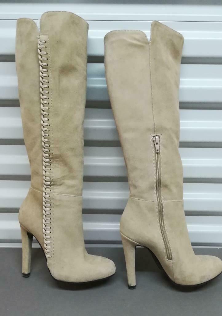 63B* MAI PIU SENZA sexy hoge beige leren laarzen (35), Kleding | Dames, Schoenen, Zo goed als nieuw, Hoge laarzen, Beige, Verzenden