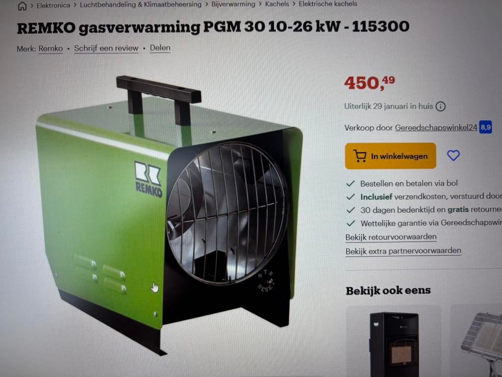 Uitstekende staat Remko warme luchtkanon/ bouwdroger  26kW, Ophalen, Zo goed als nieuw, Kachel
