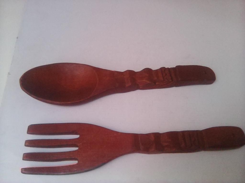Houten decoratieve lepels + vorken 32 en 69 cm- Set 12 stuks, Ophalen