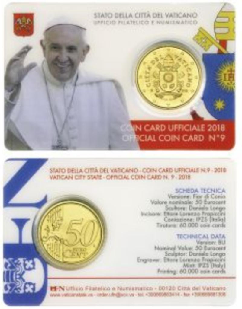 coincard 50 eurocent Vaticaanstad 2018 Nr. 9, Postzegels en Munten, Ophalen of Verzenden, Vaticaanstad