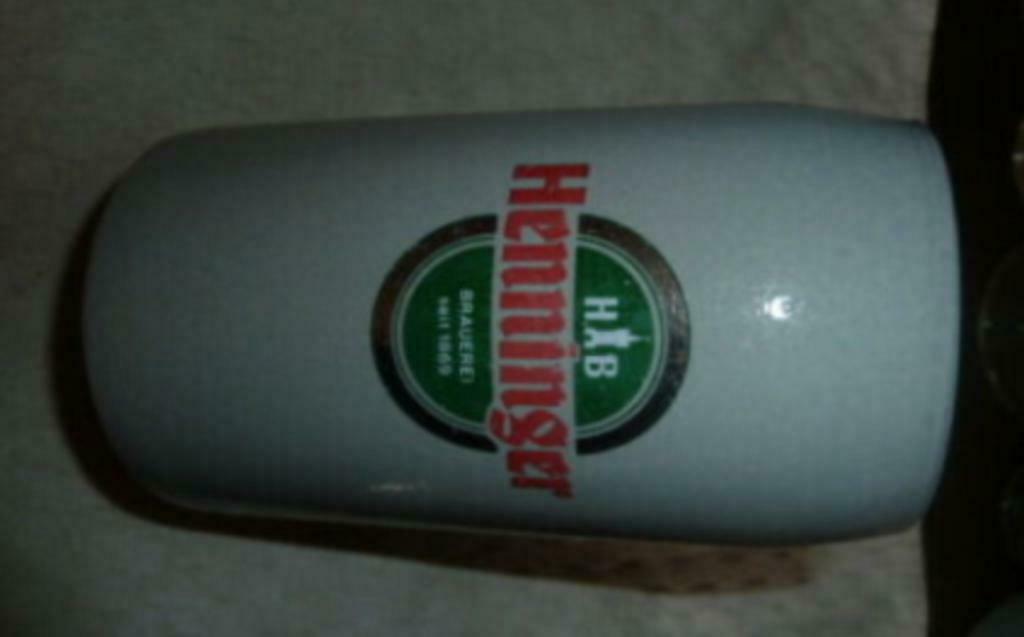 #A bier glas / stenen pul HENNINGER Brauerei Seit 1869 0,5L, Ophalen of Verzenden, Gebruikt, Bierglas