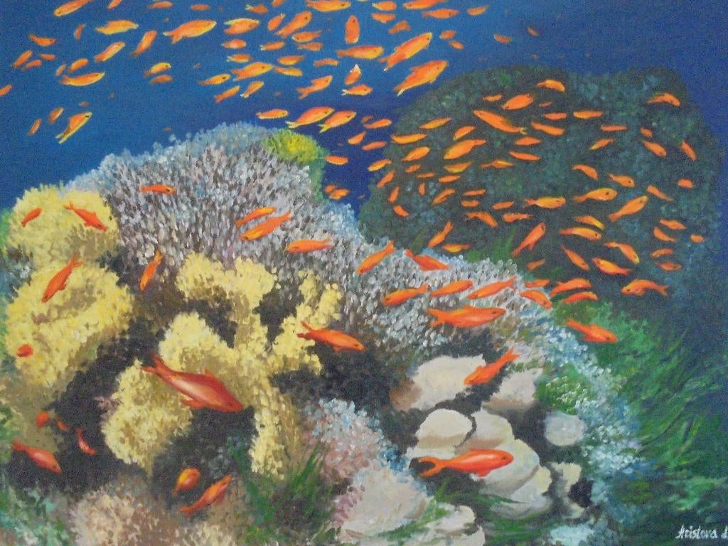 olieschilderij koraalrif (60x80 cm), Ophalen of Verzenden