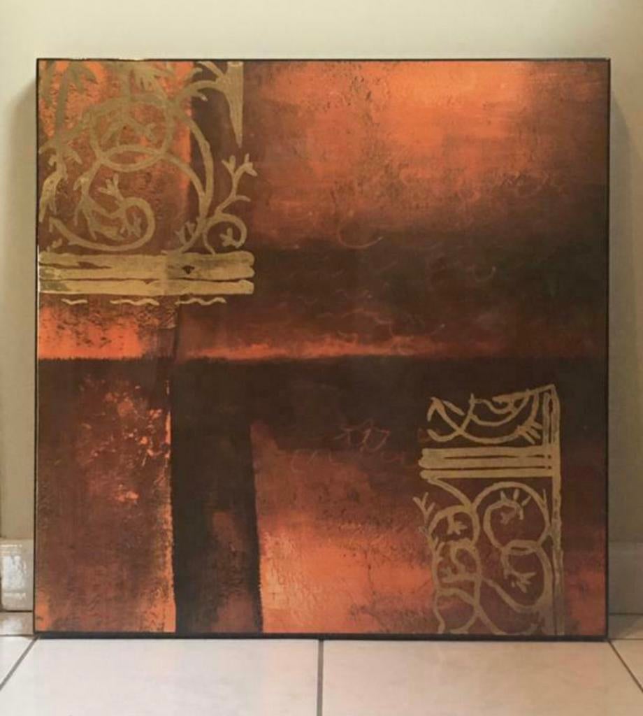 Gelakt houten frame, warme kleuren (rood+goud), nikkel., Huis en Inrichting, Woonaccessoires | Schilderijen, Tekeningen en Foto's