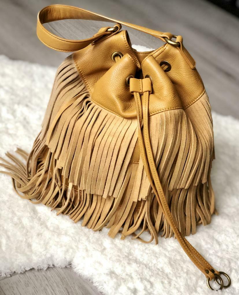 Sac boule polochon femme cuir camel floche bobo bohème 123, Utilisé, Autres couleurs, Sac à main