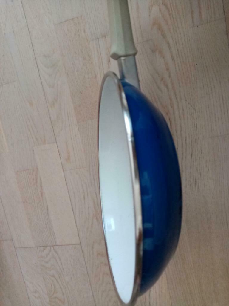 Poêle rétro vintage - bleu, Enlèvement ou Envoi, Utilisé, Autres matériaux, Poêle à frire ou Sauteuse