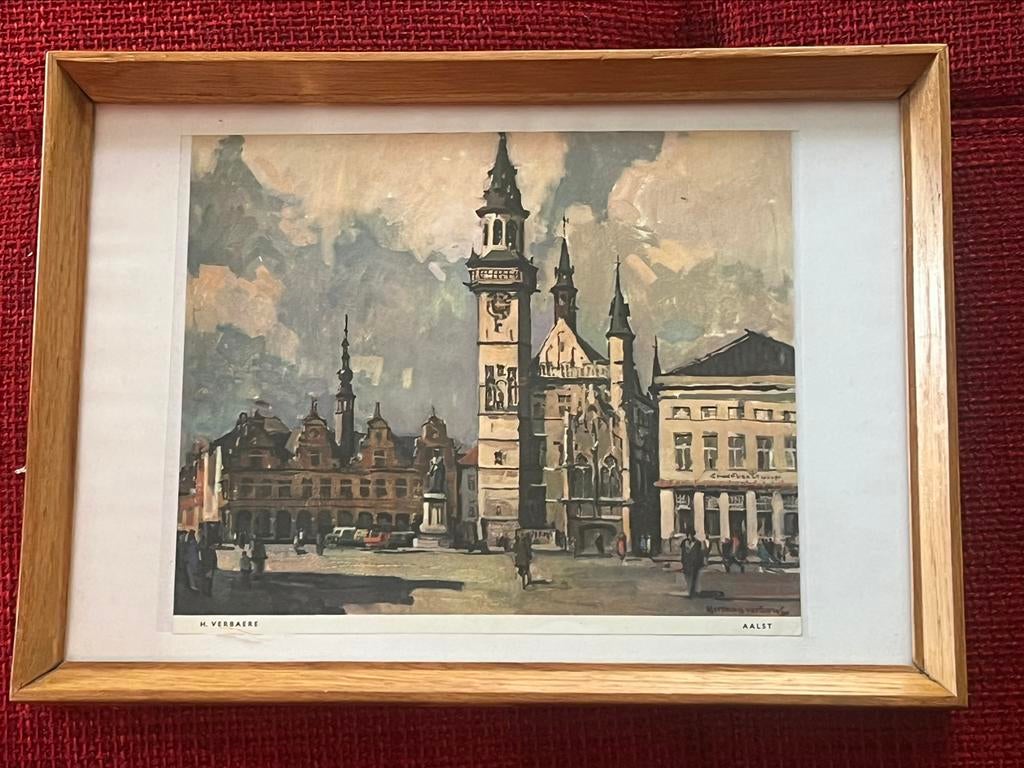 Kader kunstwerk oude prent Aalst, Antiek en Kunst, Kunst | Etsen en Gravures, Ophalen