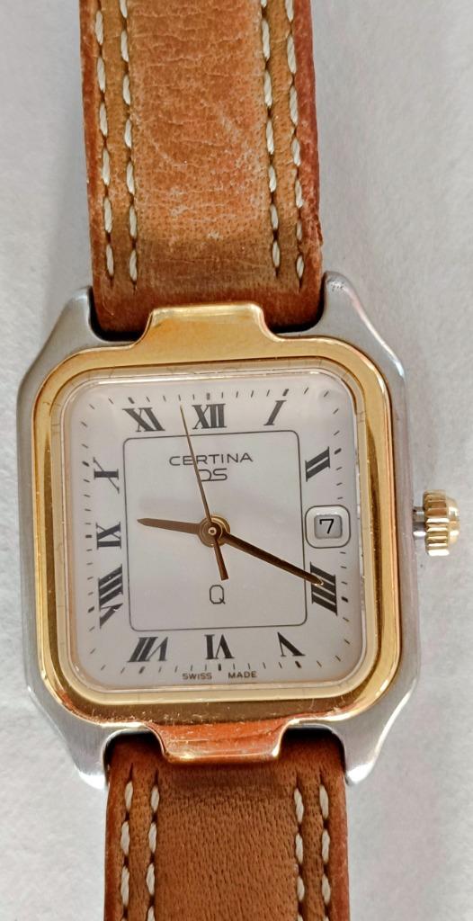 Montre Certina DS Quartz bicolore, plaqué or, de 1992, Montre-bracelet, Autres marques, Enlèvement ou Envoi, Cuir